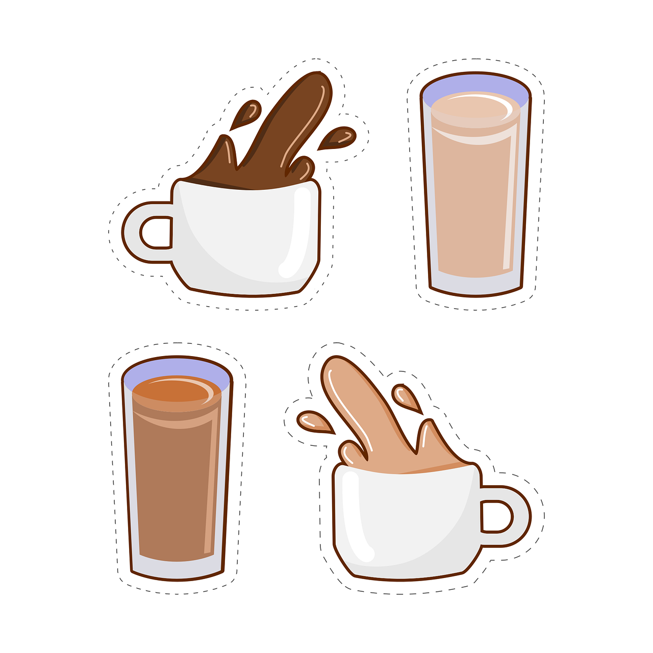 boire, le lait, chocolat, café, autocollant, sucré, boisson chaude, thé au lait, dessin