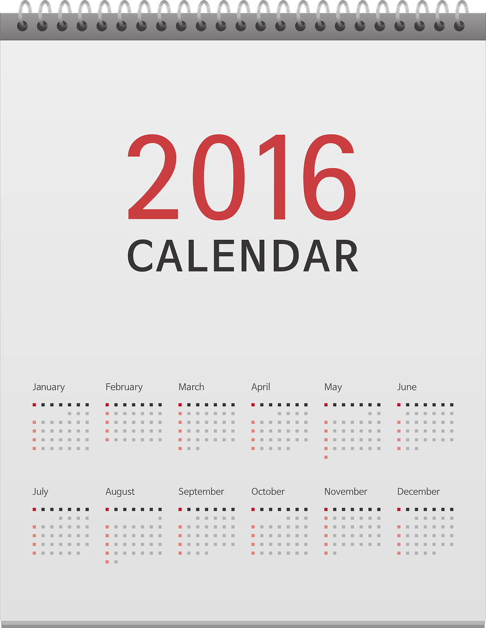 calendrier, date, calandre, jour de la semaine, 2016