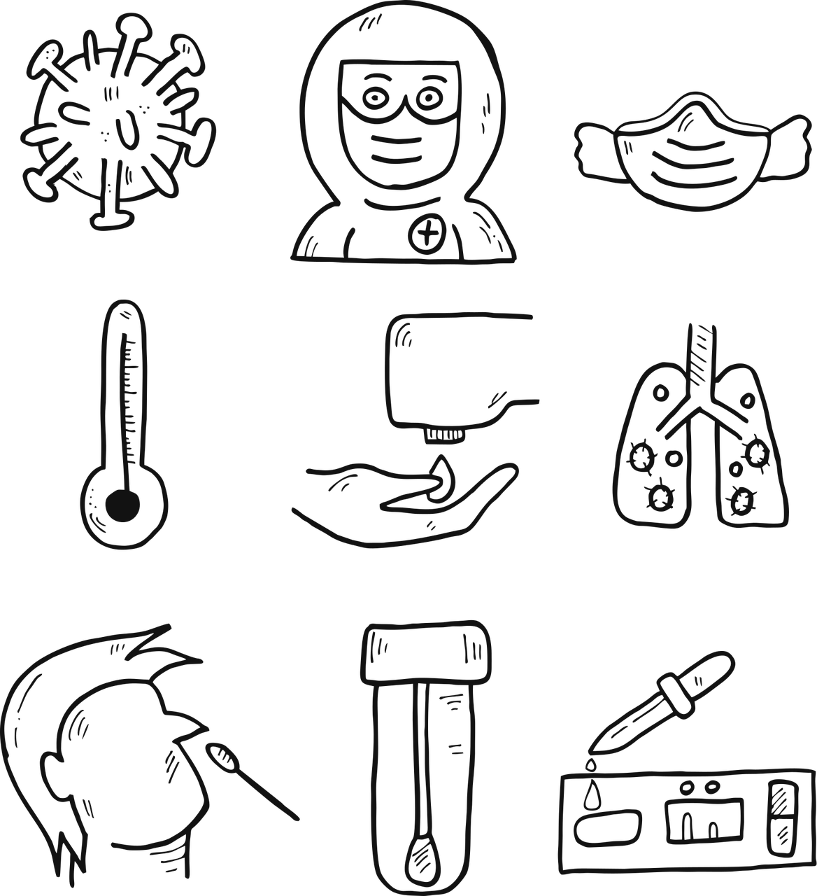 coronavirus, test de covid, santé, virus, covid, test sur écouvillon, maladie, tube à essai, diagnostic, une analyse, positif, covid-19, pandémie, dessin, découper, virus, covid, covid, covid, covid, covid