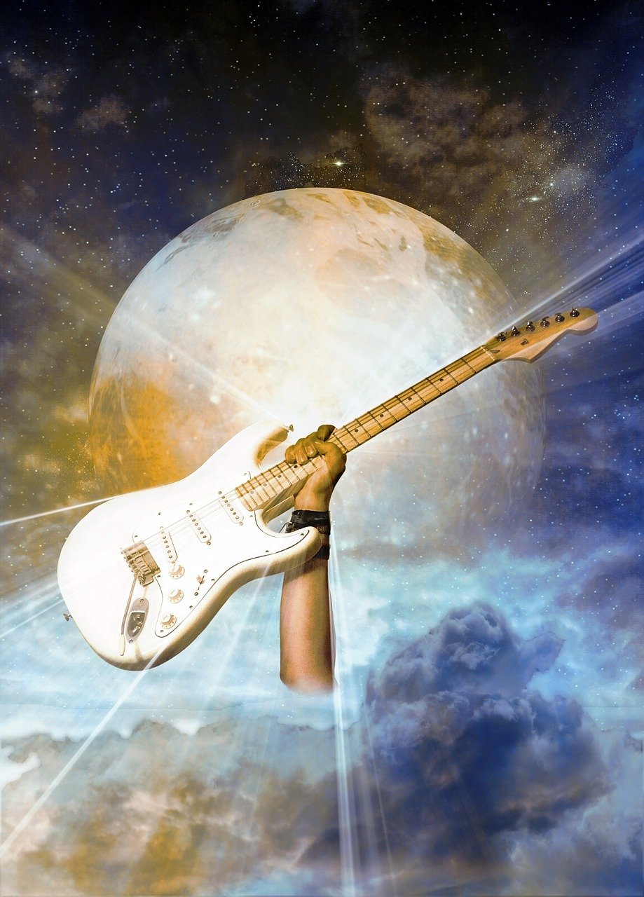 guitare, la musique, musique rock, couvrir, jupe, faire de la musique, confiture, fantaisie, photomontage
