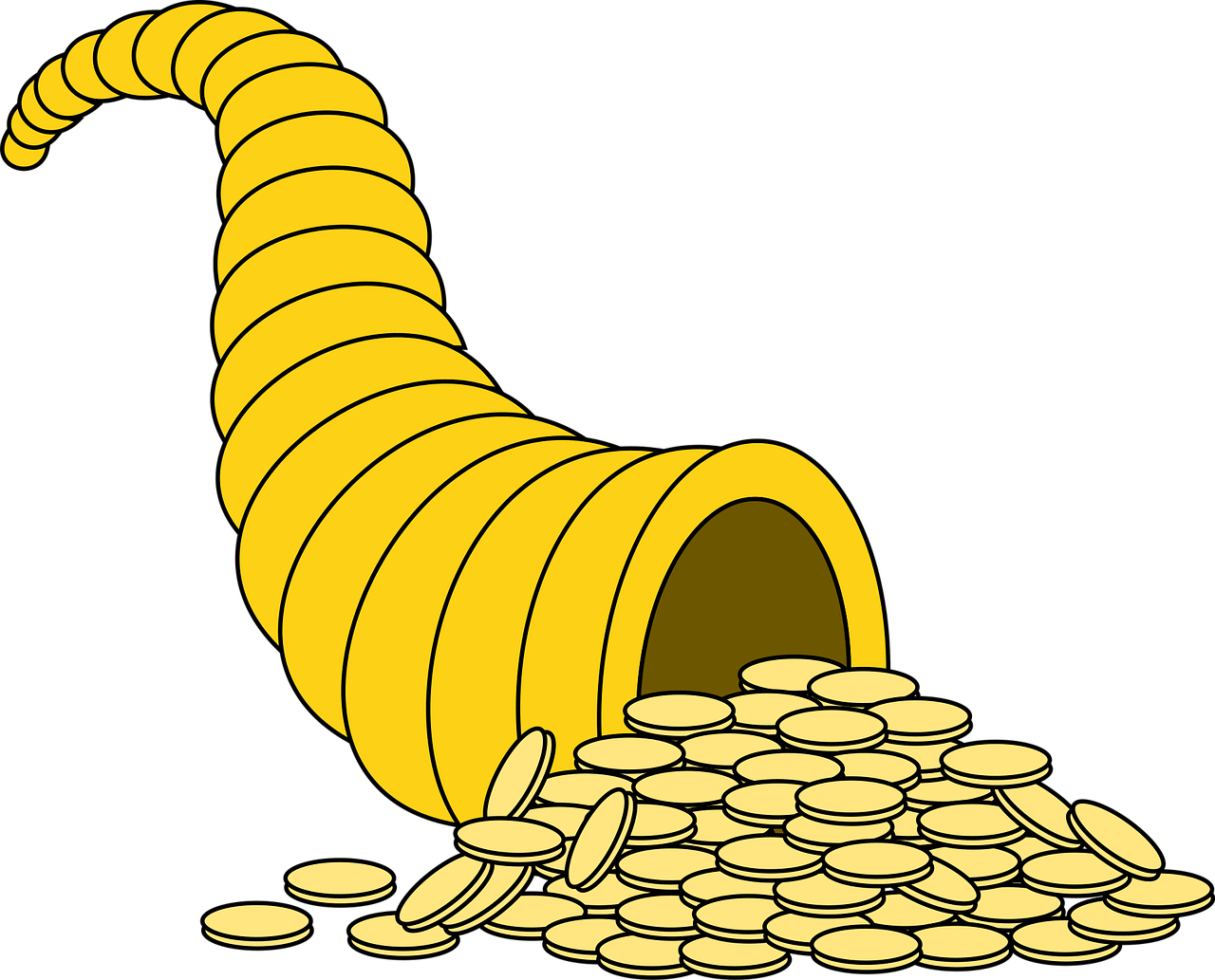 pièce de monnaie, corne d'abondance, klaxon, argent, beaucoup, corne d'abondance, corne d'abondance, corne d'abondance, corne d'abondance, corne d'abondance