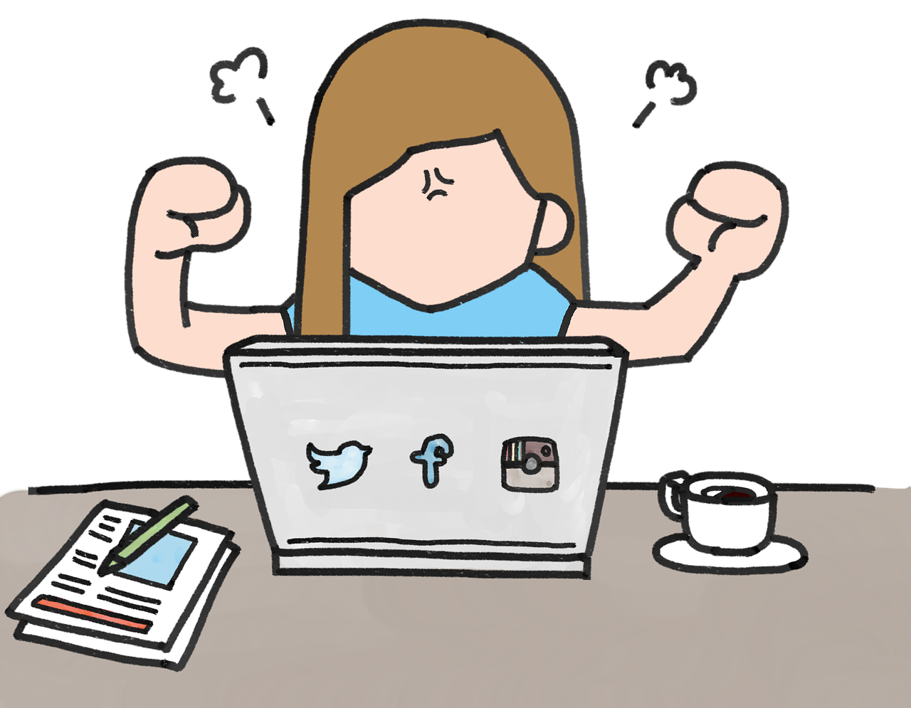 social, réseau social, service de réseaux sociaux, la communication, l'internet, la toile, femmes, filles, pc, ordinateur, e-mail, colère, se mettre en colère, sur le feu, incident, se battre, logo instagram, surpris, twitter, facebook, instagram, monde, en ligne, société